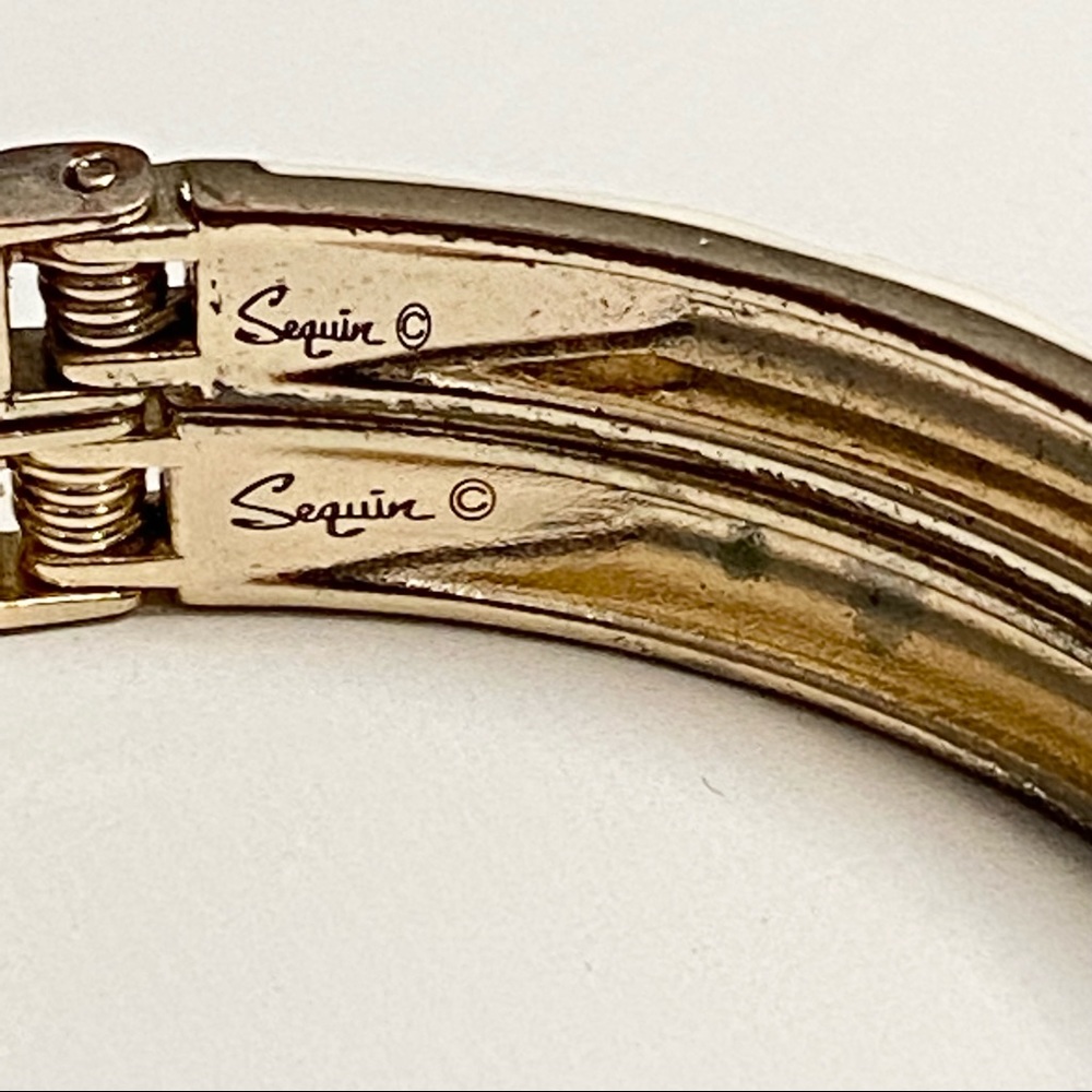 Sequin Set Of Two Enamel Hinge Cuff Bracelets Whi… - image 3